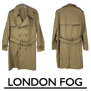 Vintage 1970's London Fog Sz 40 S Classic Tan Double Breasted Trenchcoat Belted